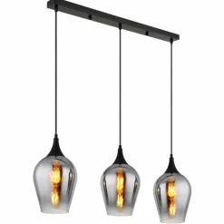 Suspension Verre Fumé-Luminaires Globo Lighting Lavus Suspension Noir, 3 lumières