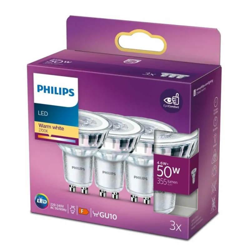 Luminaires Philips LED 3er Pack GU10 50 Watt 2700 Kelvin 355 Lumen Philips