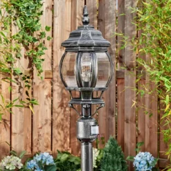 Luminaires Rustiques-hofstein Lentua Eclairage de chemin Noir, Argenté, 1 lumière, Détecteur de mouvement