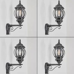 Luminaires Rustiques-hofstein Lentua Lampe murale d´extérieur, Applique murale Noir, Argenté, 1 lumière, Détecteur de mouvement