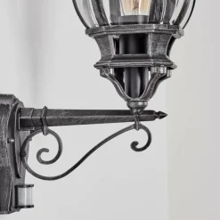 Luminaires Rustiques-hofstein Lentua Lampe murale d´extérieur, Applique murale Noir, Argenté, 1 lumière, Détecteur de mouvement