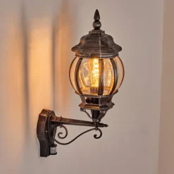 Luminaires Rustiques-hofstein Lentua Lampe murale d´extérieur, Applique murale Noir, Argenté, 1 lumière, Détecteur de mouvement