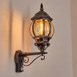 Luminaires Rustiques-hofstein Lentua Lampe murale d´extérieur, Applique murale Noir, Argenté, 1 lumière, Détecteur de mouvement