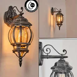 Luminaires Rustiques-hofstein Lentua Lampe murale d´extérieur, Applique murale Noir, Argenté, 1 lumière