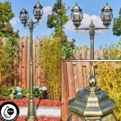 Luminaires Rustiques-hofstein Lentua Réverbère, Eclairage de chemin Or, Noir, 2 lumières