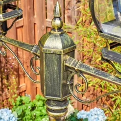 Luminaires Rustiques-hofstein Lentua Réverbère, Eclairage de chemin Or, Noir, 2 lumières