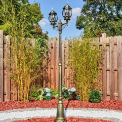 Luminaires Rustiques-hofstein Lentua Réverbère, Eclairage de chemin Or, Noir, 2 lumières