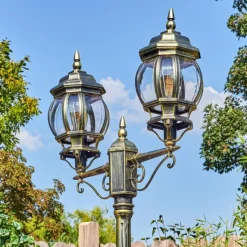 Luminaires Rustiques-hofstein Lentua Réverbère, Eclairage de chemin Or, Noir, 2 lumières