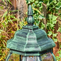 Luminaires Rustiques-hofstein Lentua Réverbère, Eclairage de chemin Vert, Noir, 2 lumières