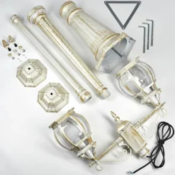 Luminaires Rustiques-hofstein Lentua Réverbère, Eclairage de chemin Or, Blanc, 2 lumières