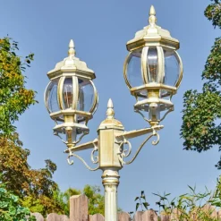 Luminaires Rustiques-hofstein Lentua Réverbère, Eclairage de chemin Or, Blanc, 2 lumières