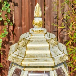 Luminaires Rustiques-hofstein Lentua Réverbère, Eclairage de chemin Or, Blanc, 1 lumière