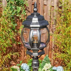 Luminaires Rustiques-hofstein Lentua Réverbère, Eclairage de chemin Noir, Argenté, 1 lumière