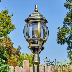 Luminaires Rustiques-hofstein Lentua Réverbère, Eclairage de chemin Or, Noir, 1 lumière