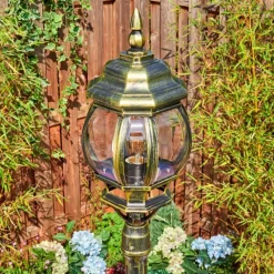 Luminaires Rustiques-hofstein Lentua Réverbère, Eclairage de chemin Or, Noir, 1 lumière