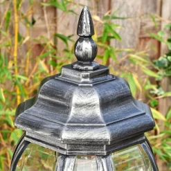 Luminaires Rustiques-hofstein Lentua Réverbère, Eclairage de chemin Noir, Argenté, 2 lumières