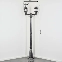 Luminaires Rustiques-hofstein Lentua Réverbère, Eclairage de chemin Noir, Argenté, 2 lumières