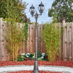 Luminaires Rustiques-hofstein Lentua Réverbère, Eclairage de chemin Noir, Argenté, 2 lumières