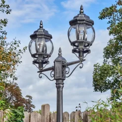 Luminaires Rustiques-hofstein Lentua Réverbère, Eclairage de chemin Noir, Argenté, 2 lumières