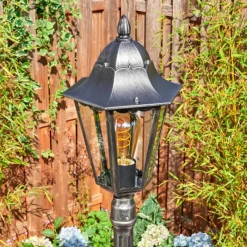 Luminaires Rustiques-hofstein Lignac Réverbère, Eclairage de chemin Noir, Argenté, 1 lumière