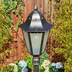 Luminaires Rustiques-hofstein Lignac Réverbère, Eclairage de chemin Noir, Argenté, 1 lumière