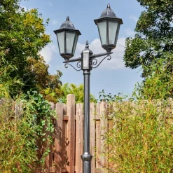 Luminaires Rustiques-hofstein Lignac Réverbère, Eclairage de chemin Noir, Argenté, 2 lumières