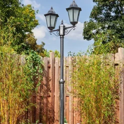 Luminaires Rustiques-hofstein Lignac Réverbère, Eclairage de chemin Noir, Argenté, 2 lumières