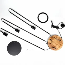 hofstein Limmingen Lampadaire Bois foncé, Noir, 3 lumières