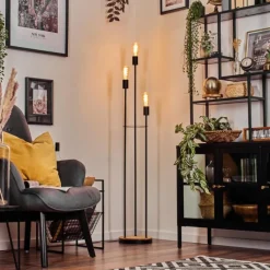 hofstein Limmingen Lampadaire Bois foncé, Noir, 3 lumières