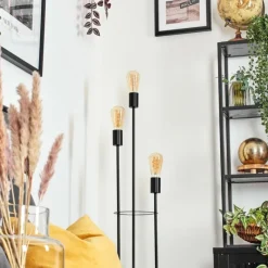 hofstein Limmingen Lampadaire Bois foncé, Noir, 3 lumières