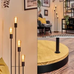 hofstein Limmingen Lampadaire Bois clair, Noir, 4 lumières