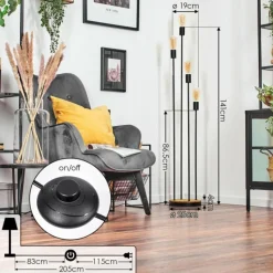 hofstein Limmingen Lampadaire Bois clair, Noir, 4 lumières