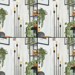 hofstein Limmingen Lampadaire Bois foncé, Noir, 4 lumières