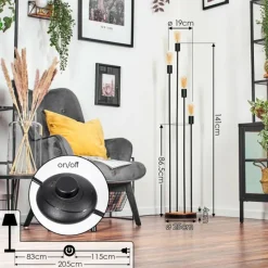 hofstein Limmingen Lampadaire Bois foncé, Noir, 4 lumières