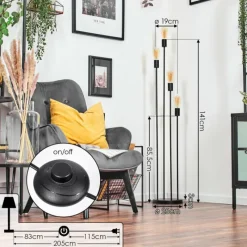 hofstein Limmingen Lampadaire Noir, 4 lumières