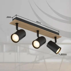 Lampes En Bois-Luminaires Globo Lighting Linca Plafonnier, Spot de plafond, Applique murale, Spot mural Écru, Noir, 3 lumières