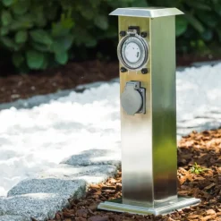 Luminaires Globo Lighting Linden Prises électriques d'extérieur, Accessoire Acier inoxydable, Gris