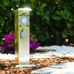 Luminaires Globo Lighting Linden Prises électriques d'extérieur, Accessoire Acier inoxydable, Gris