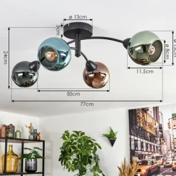 hofstein Linneryd Plafonnier, Boule lumineuse Noir, 4 lumières