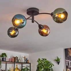 hofstein Linneryd Plafonnier, Boule lumineuse Noir, 4 lumières