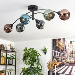 hofstein Linneryd Plafonnier, Boule lumineuse Noir, 6 lumières