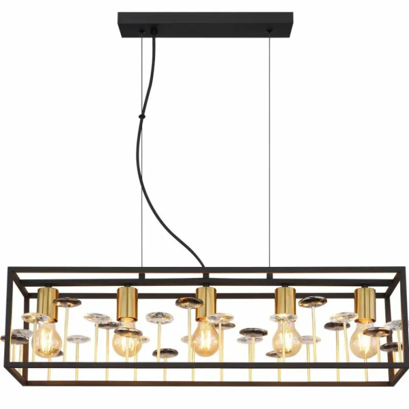 Lampes Dorées-Luminaires Globo Lighting Lisbon Suspension Noir, 5 lumières