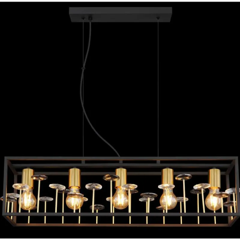 Lampes Dorées-Luminaires Globo Lighting Lisbon Suspension Noir, 5 lumières