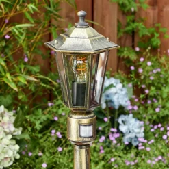 Luminaires Rustiques-hofstein Loria Luminaire extérieur, Eclairage de chemin Brun, Or, Noir, 1 lumière, Détecteur de mouvement