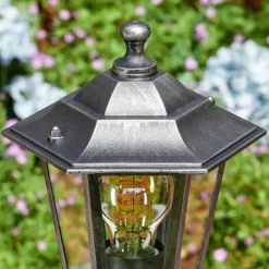 Luminaires Rustiques-hofstein Loria Luminaire extérieur, Eclairage de chemin Noir, Argenté, 1 lumière, Détecteur de mouvement