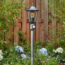 Luminaires Rustiques-hofstein Loria Luminaire extérieur, Eclairage de chemin Noir, Argenté, 1 lumière, Détecteur de mouvement