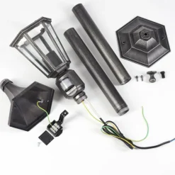 Luminaires Rustiques-hofstein Loria Luminaire extérieur, Eclairage de chemin Noir, Argenté, 1 lumière, Détecteur de mouvement