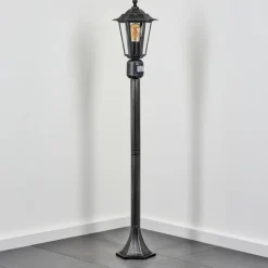 Luminaires Rustiques-hofstein Loria Luminaire extérieur, Eclairage de chemin Noir, Argenté, 1 lumière, Détecteur de mouvement