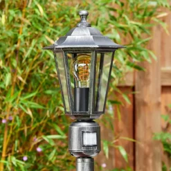 Luminaires Rustiques-hofstein Loria Luminaire extérieur, Eclairage de chemin Noir, Argenté, 1 lumière, Détecteur de mouvement