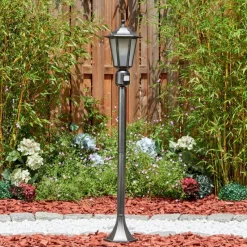 Luminaires Rustiques-hofstein Loria Luminaire extérieur, Eclairage de chemin Noir, Argenté, 1 lumière, Détecteur de mouvement